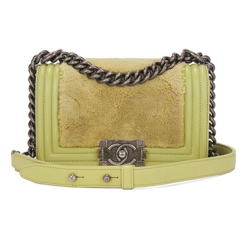 CHANEL Chartreuse Shearling Crossbody Bag